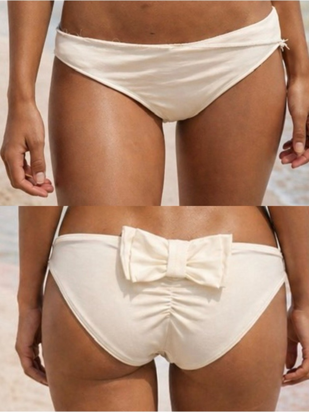 BP Hipster Big Bow Ruched Back Seam Bikini Swim Bottom White Sz M NEW